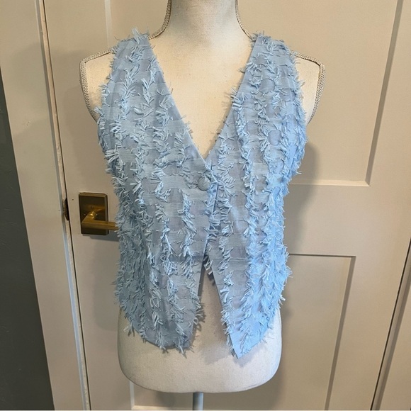 NWT Lucy Paris Blue Fringe Sleeveless Top Medium - Picture 1 of 14